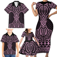 Mawhero Maori Ta Moko Poutama Art Family Matching Short Sleeve Bodycon Dress and Hawaiian Shirt LT9 - Polynesian Pride