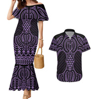 Waiporoporo Maori Ta Moko Poutama Art Couples Matching Mermaid Dress and Hawaiian Shirt LT9 Purple - Polynesian Pride