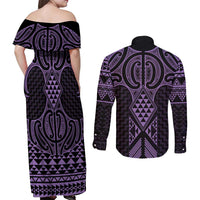 Waiporoporo Maori Ta Moko Poutama Art Couples Matching Off Shoulder Maxi Dress and Long Sleeve Button Shirt LT9 - Polynesian Pride
