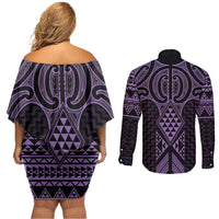 Waiporoporo Maori Ta Moko Poutama Art Couples Matching Off Shoulder Short Dress and Long Sleeve Button Shirt LT9 - Polynesian Pride