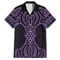 Waiporoporo Maori Ta Moko Poutama Art Family Matching Off Shoulder Maxi Dress and Hawaiian Shirt LT9 Dad's Shirt - Short Sleeve Purple - Polynesian Pride