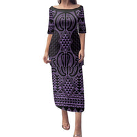 Waiporoporo Maori Ta Moko Poutama Art Family Matching Puletasi and Hawaiian Shirt LT9 Mom's Dress Purple - Polynesian Pride