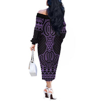 Waiporoporo Maori Ta Moko Poutama Art Off The Shoulder Long Sleeve Dress LT9 - Polynesian Pride