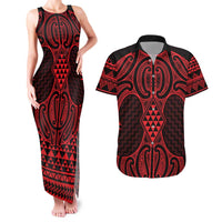 Whero Maori Ta Moko Poutama Art Couples Matching Tank Maxi Dress and Hawaiian Shirt LT9 Red - Polynesian Pride