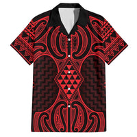 Whero Maori Ta Moko Poutama Art Family Matching Tank Maxi Dress and Hawaiian Shirt LT9 Dad's Shirt - Short Sleeve Red - Polynesian Pride