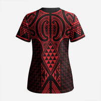 Whero Maori Ta Moko Poutama Art Scrub Top - Polynesian Pride