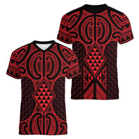 Whero Maori Ta Moko Poutama Art Women V-Neck T-Shirt