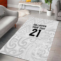 New Zealand Rangatira Custom Area Rug All White Niho Taniwha Maori Tribal