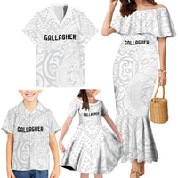 New Zealand Rangatira Custom Family Matching Mermaid Dress and Hawaiian Shirt All White Niho Taniwha Maori Tribal LT9 - Polynesian Pride