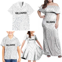 New Zealand Rangatira Custom Family Matching Off Shoulder Maxi Dress and Hawaiian Shirt All White Niho Taniwha Maori Tribal LT9 - Polynesian Pride