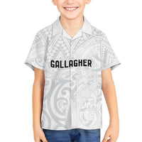 New Zealand Rangatira Custom Family Matching Off Shoulder Maxi Dress and Hawaiian Shirt All White Niho Taniwha Maori Tribal LT9 Son's Shirt White - Polynesian Pride