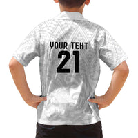 New Zealand Rangatira Custom Family Matching Puletasi and Hawaiian Shirt All White Niho Taniwha Maori Tribal