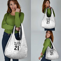 New Zealand Rangatira Custom Grocery Bag All White Niho Taniwha Maori Tribal