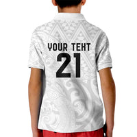 New Zealand Rangatira Custom Kid Polo Shirt All White Niho Taniwha Maori Tribal LT9 - Polynesian Pride
