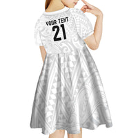 New Zealand Rangatira Custom Kid Short Sleeve Dress All White Niho Taniwha Maori Tribal LT9 - Polynesian Pride