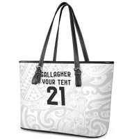 New Zealand Rangatira Custom Leather Tote Bag All White Niho Taniwha Maori Tribal LT9 - Polynesian Pride