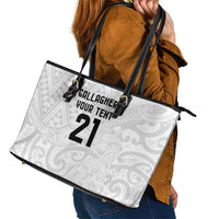 New Zealand Rangatira Custom Leather Tote Bag All White Niho Taniwha Maori Tribal LT9 - Polynesian Pride