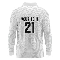 New Zealand Rangatira Custom Long Sleeve Polo Shirt All White Niho Taniwha Maori Tribal LT9 - Polynesian Pride