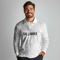 New Zealand Rangatira Custom Long Sleeve Polo Shirt All White Niho Taniwha Maori Tribal LT9 - Polynesian Pride