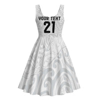 New Zealand Rangatira Custom Midi Dress All White Niho Taniwha Maori Tribal LT9 - Polynesian Pride