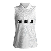 New Zealand Rangatira Custom Women Sleeveless Polo Shirt All White Niho Taniwha Maori Tribal LT9 Female White - Polynesian Pride