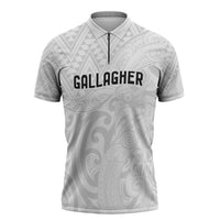 New Zealand Rangatira Custom Zipper Polo Shirt All White Niho Taniwha Maori Tribal LT9 White - Polynesian Pride