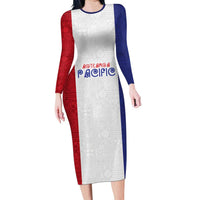 New Zealand Rugby Pacific Personalised Long Sleeve Bodycon Dress Maori Style Tribal Tapa Pattern LT9 Long Dress White - Polynesian Pride