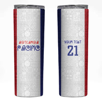 New Zealand Rugby Pacific Personalised Skinny Tumbler Maori Style Tribal Tapa Pattern LT9 White - Polynesian Pride