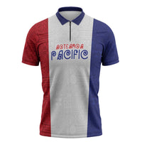 New Zealand Rugby Pacific Personalised Zipper Polo Shirt Maori Style Tribal Tapa Pattern LT9 White - Polynesian Pride