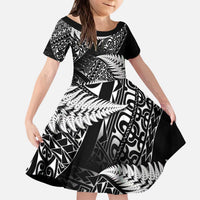 New Zealand Rugby Pacific Personalised Kid Short Sleeve Dress All Black Maori Pasifika Fern Pattern LT9 KID Black - Polynesian Pride
