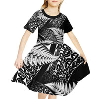 New Zealand Rugby Pacific Personalised Kid Short Sleeve Dress All Black Maori Pasifika Fern Pattern LT9 - Polynesian Pride