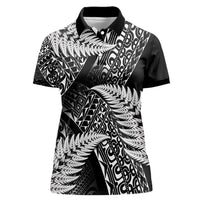 New Zealand Rugby Pacific Personalised Women Polo Shirt All Black Maori Pasifika Fern Pattern LT9 Female Black - Polynesian Pride