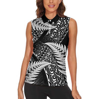 New Zealand Rugby Pacific Personalised Women Sleeveless Polo Shirt All Black Maori Pasifika Fern Pattern LT9 - Polynesian Pride