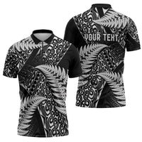 New Zealand Rugby Pacific Personalised Zipper Polo Shirt All Black Maori Pasifika Fern Pattern LT9 - Polynesian Pride