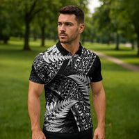 New Zealand Rugby Pacific Personalised Zipper Polo Shirt All Black Maori Pasifika Fern Pattern LT9 - Polynesian Pride