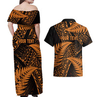 New Zealand Rugby Pacific Personalised Couples Matching Off Shoulder Maxi Dress and Hawaiian Shirt All Gold Maori Pasifika Fern Pattern LT9 - Polynesian Pride