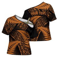 New Zealand Rugby Pacific Personalised Cross Shoulder Shirt All Gold Maori Pasifika Fern Pattern LT9 - Polynesian Pride