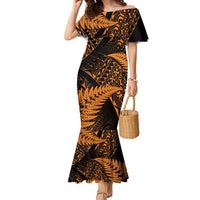 New Zealand Rugby Pacific Personalised Family Matching Mermaid Dress and Hawaiian Shirt All Gold Maori Pasifika Fern Pattern LT9 Mom's Dress Gold - Polynesian Pride