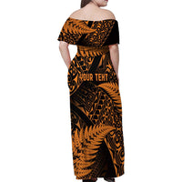 New Zealand Rugby Pacific Personalised Family Matching Off Shoulder Maxi Dress and Hawaiian Shirt All Gold Maori Pasifika Fern Pattern LT9 - Polynesian Pride