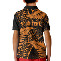 New Zealand Rugby Pacific Personalised Kid Polo Shirt All Gold Maori Pasifika Fern Pattern LT9 - Polynesian Pride