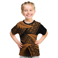 New Zealand Rugby Pacific Personalised Kid T Shirt All Gold Maori Pasifika Fern Pattern LT9 Gold - Polynesian Pride