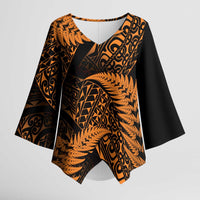 New Zealand Rugby Pacific Personalised Kimono Sleeve Blouse All Gold Maori Pasifika Fern Pattern LT9 Female Gold - Polynesian Pride