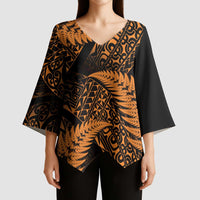 New Zealand Rugby Pacific Personalised Kimono Sleeve Blouse All Gold Maori Pasifika Fern Pattern LT9 - Polynesian Pride