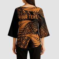 New Zealand Rugby Pacific Personalised Kimono Sleeve Blouse All Gold Maori Pasifika Fern Pattern LT9 - Polynesian Pride