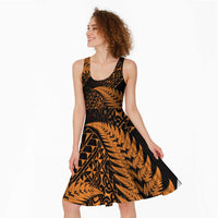 New Zealand Rugby Pacific Personalised Midi Dress All Gold Maori Pasifika Fern Pattern LT9 - Polynesian Pride