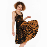 New Zealand Rugby Pacific Personalised Midi Dress All Gold Maori Pasifika Fern Pattern LT9 - Polynesian Pride