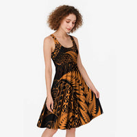 New Zealand Rugby Pacific Personalised Midi Dress All Gold Maori Pasifika Fern Pattern LT9 - Polynesian Pride