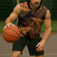 New Zealand Rugby Pacific Personalised Sleeveless Zip Hoodie All Gold Maori Pasifika Fern Pattern LT9 - Polynesian Pride