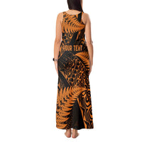 New Zealand Rugby Pacific Personalised Tank Maxi Dress All Gold Maori Pasifika Fern Pattern LT9 - Polynesian Pride