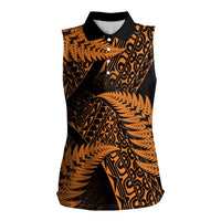 New Zealand Rugby Pacific Personalised Women Sleeveless Polo Shirt All Gold Maori Pasifika Fern Pattern LT9 Female Gold - Polynesian Pride